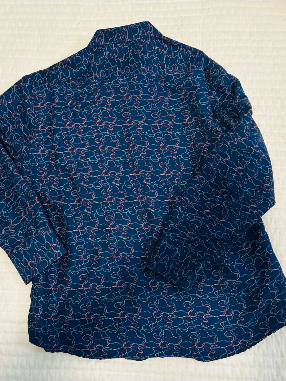 Men's Navy Blue Patterned Casual Button-Down Shirt